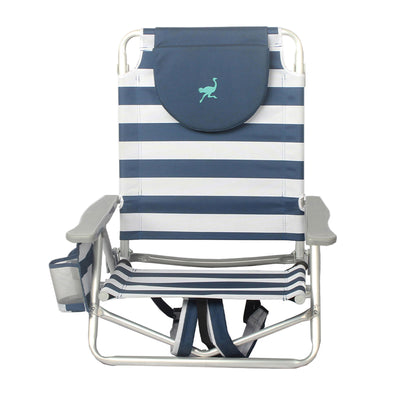 Ostrich On-Your-Back Sand Chair Outdoor Beach Pool Lounge Recliner, Blue Stripe