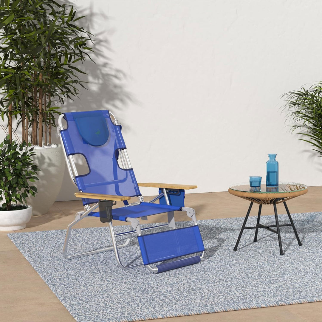 Ostrich Altitude 3N1 High Back Outdoor Beach Lounge Chair with Footrest, Blue