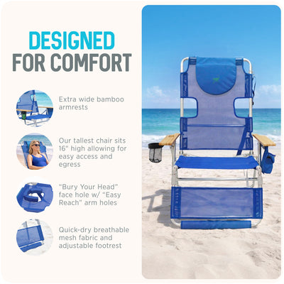 Ostrich Altitude 3N1 Outdoor Beach Lounge Chair with Footrest, Blue (Used) - VMInnovations