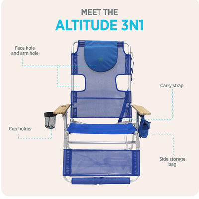 Ostrich Altitude 3N1 Outdoor Beach Lounge Chair with Footrest, Blue (Used) - VMInnovations