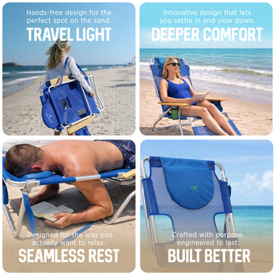 Ostrich Altitude 3N1 Outdoor Beach Lounge Chair with Footrest, Blue (Used) - VMInnovations