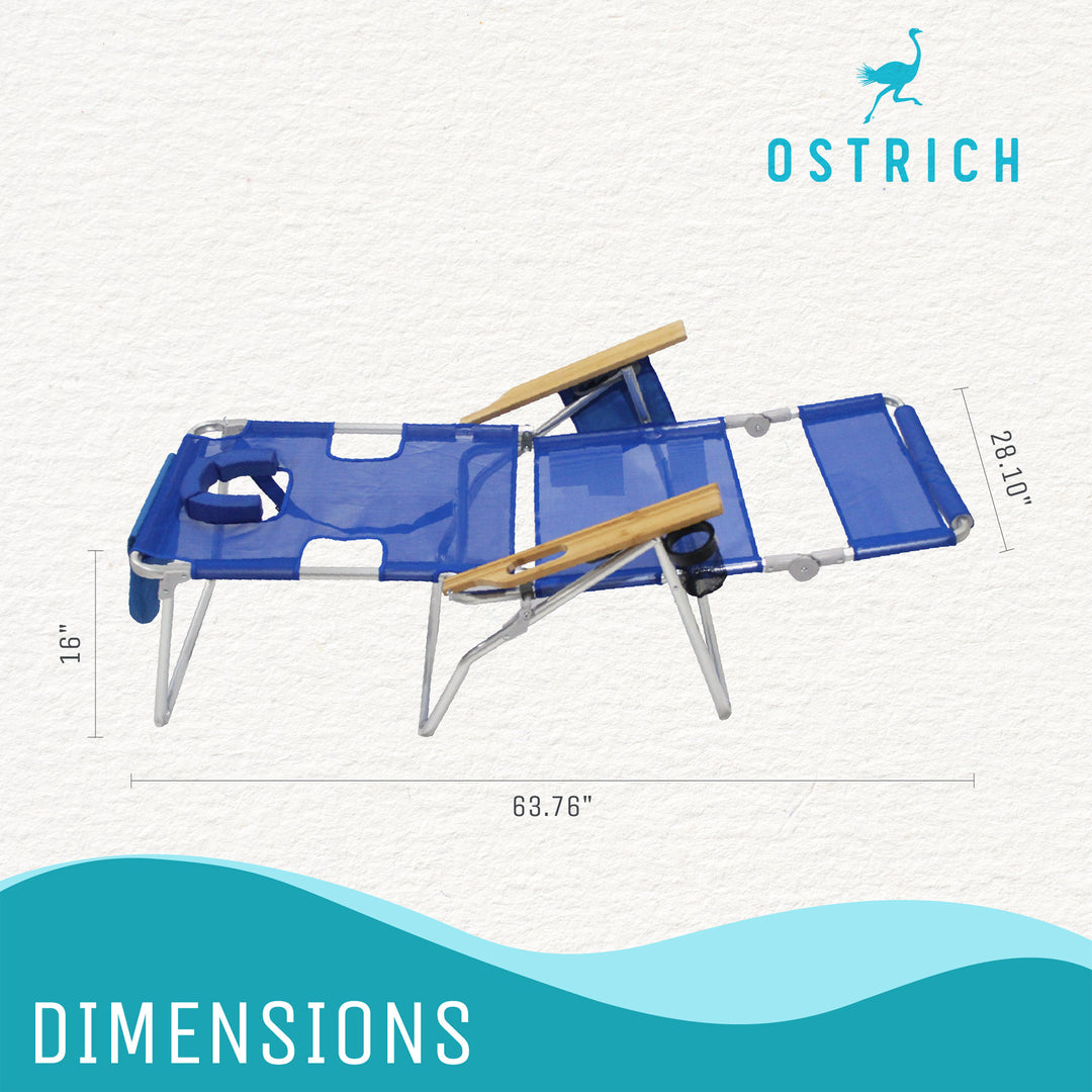 Ostrich Altitude 3N1 Outdoor Beach Lounge Chair with Footrest, Blue (Open Box) - VMInnovations