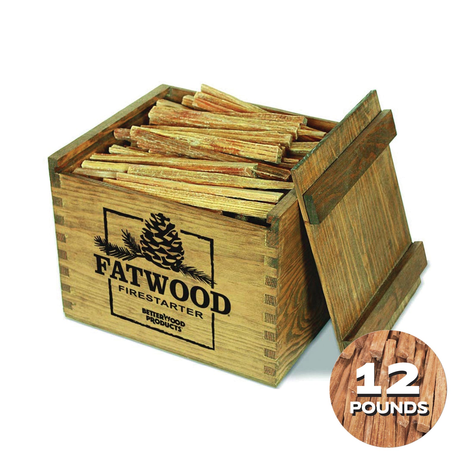 BetterWood Products Fatwood Firestarter Waterproof Wood Crate, 12 LBS (Open Box) - VMInnovations