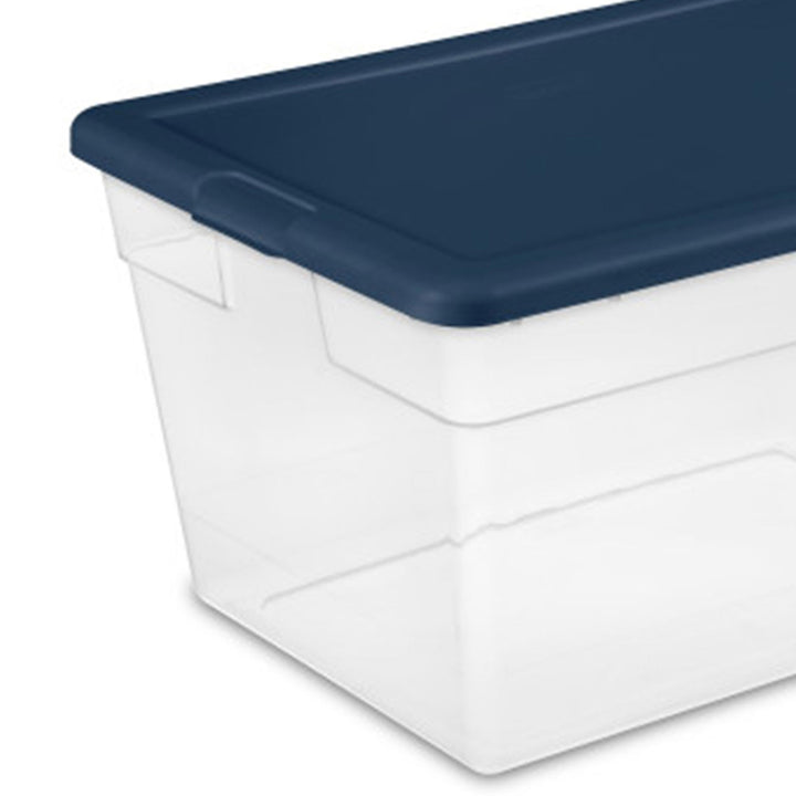 Sterilite Stackable 56 Quart Storage Tote, Clear with Marine Blue Lid, 8 Pack