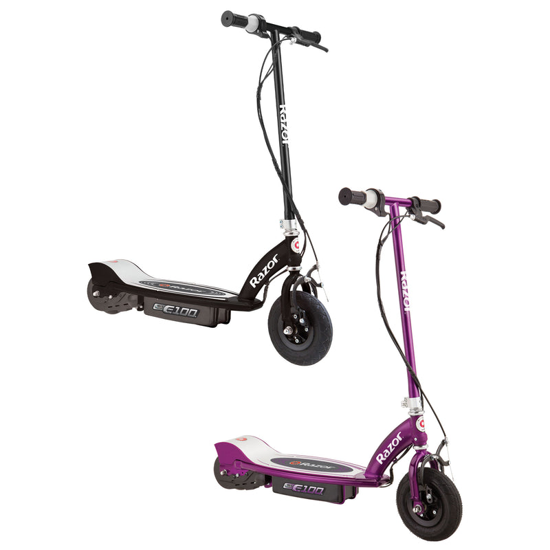 Razor E100 Kids 24 Volt Motorized Electric Powered Scooters, Black & Purple