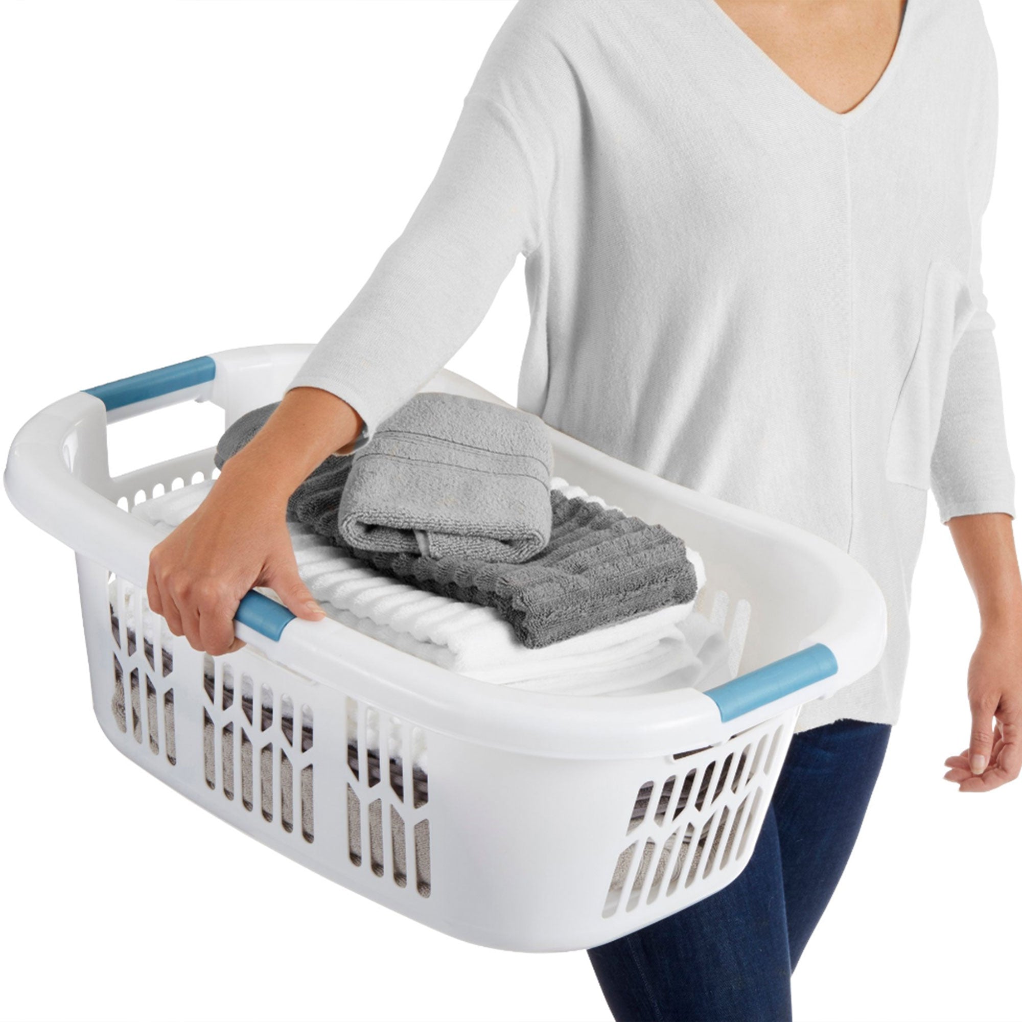 Rubbermaid 2.1 Bushel Small Hip-Hugger Plastic Laundry Basket, White (Open Box) - VMInnovations