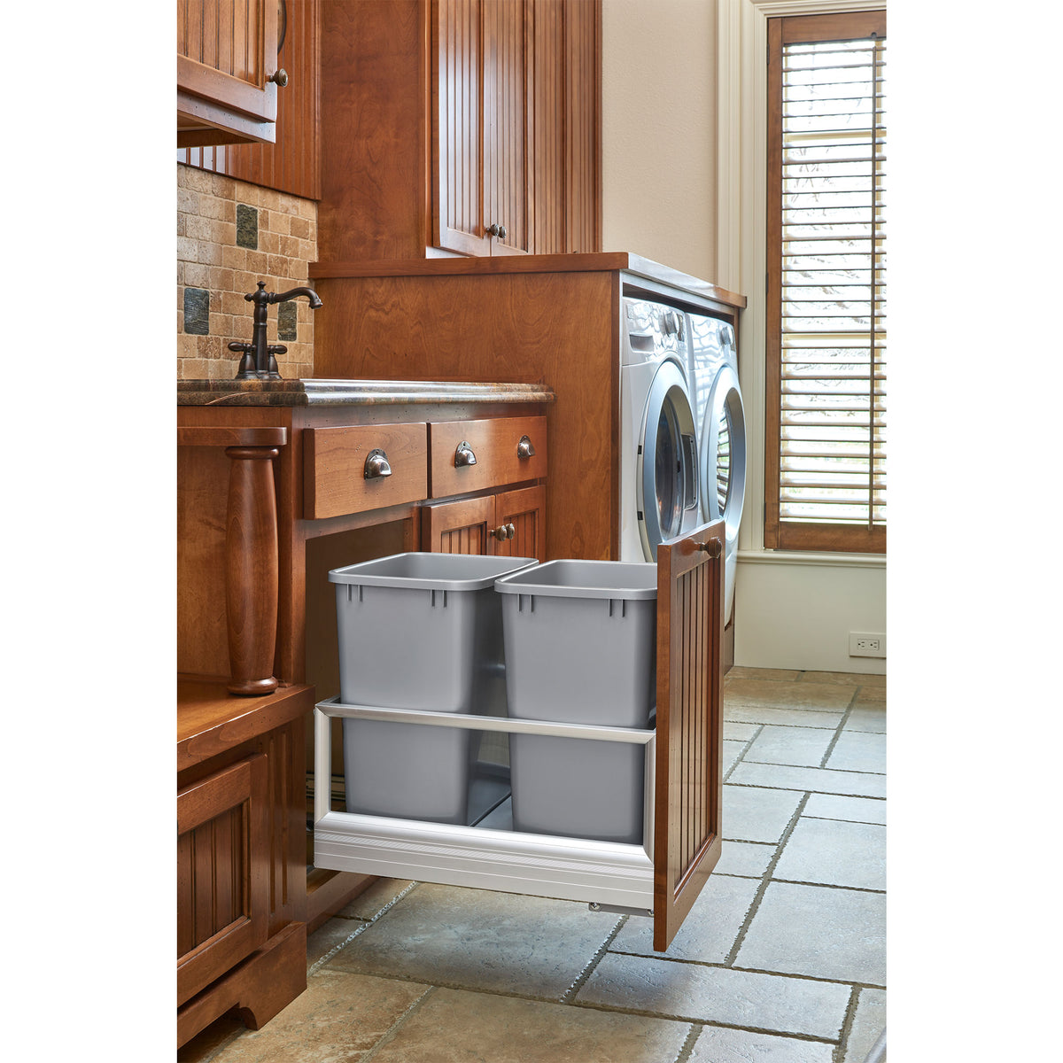 Rev-A-Shelf Double 35 Qt Pullout Cabinet Trash Can w/ Rev-A-Motion (Used)