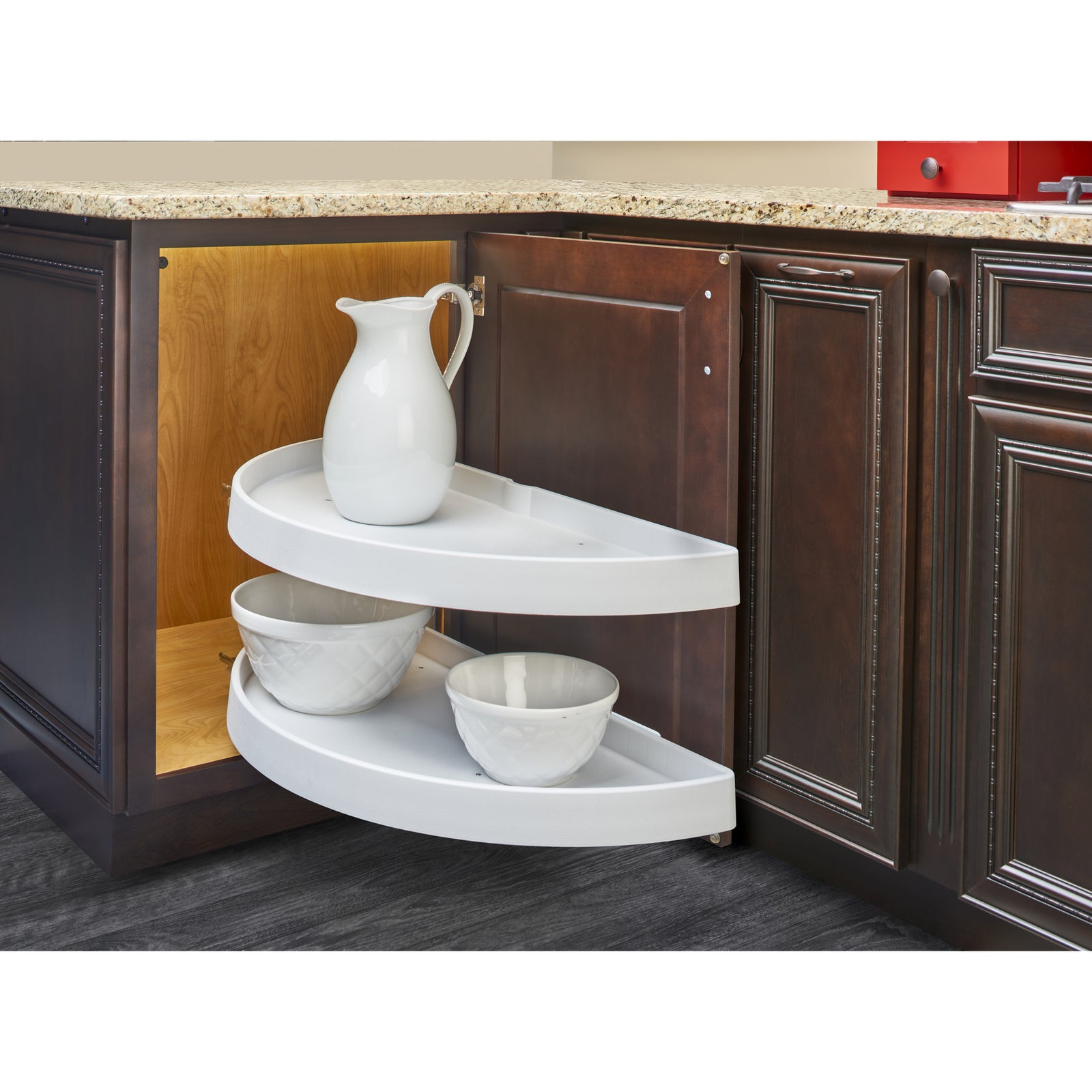 Rev-A-Shelf 31" Lazy Susan Half-Moon Polymer Two-Tier Blind Cabinet 6882-31-11-570 - VMInnovations