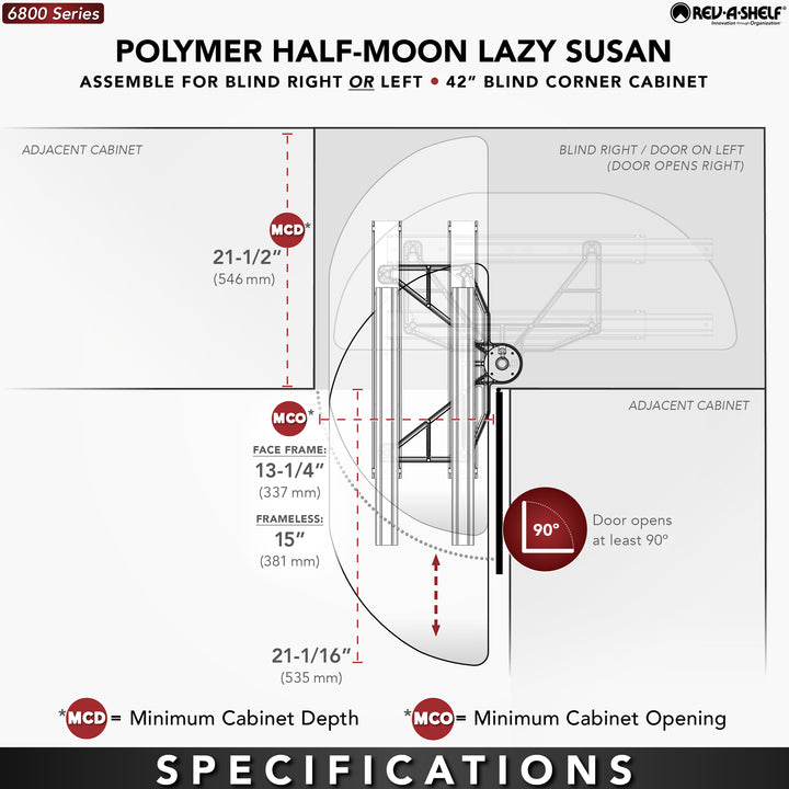 Rev-A-Shelf 31" Lazy Susan Half-Moon Polymer Two-Tier Blind Cabinet 6882-31-11-570