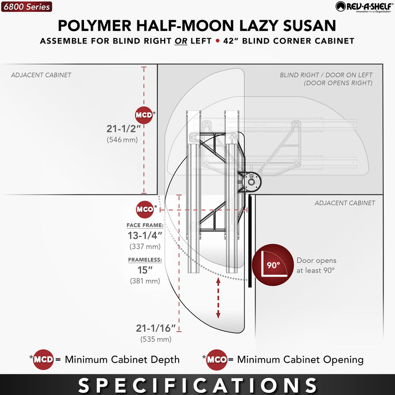 Rev-A-Shelf 31" Lazy Susan Half-Moon Polymer 2-Tier Blind Cabinet 6882-31-11-570