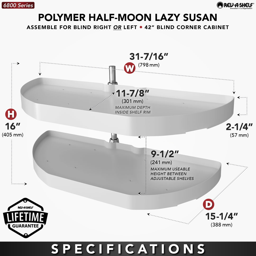 Rev-A-Shelf 31" Lazy Susan Half-Moon Polymer Two-Tier Blind Cabinet 6882-31-11-570