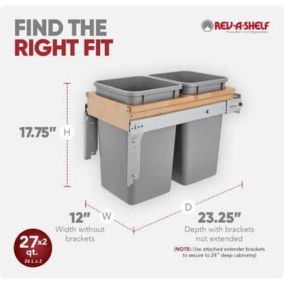 Rev-A-Shelf 4WCTM-15BBSCDM2 Double 27-Qt Top Mount Pullout Waste Container(Used)
