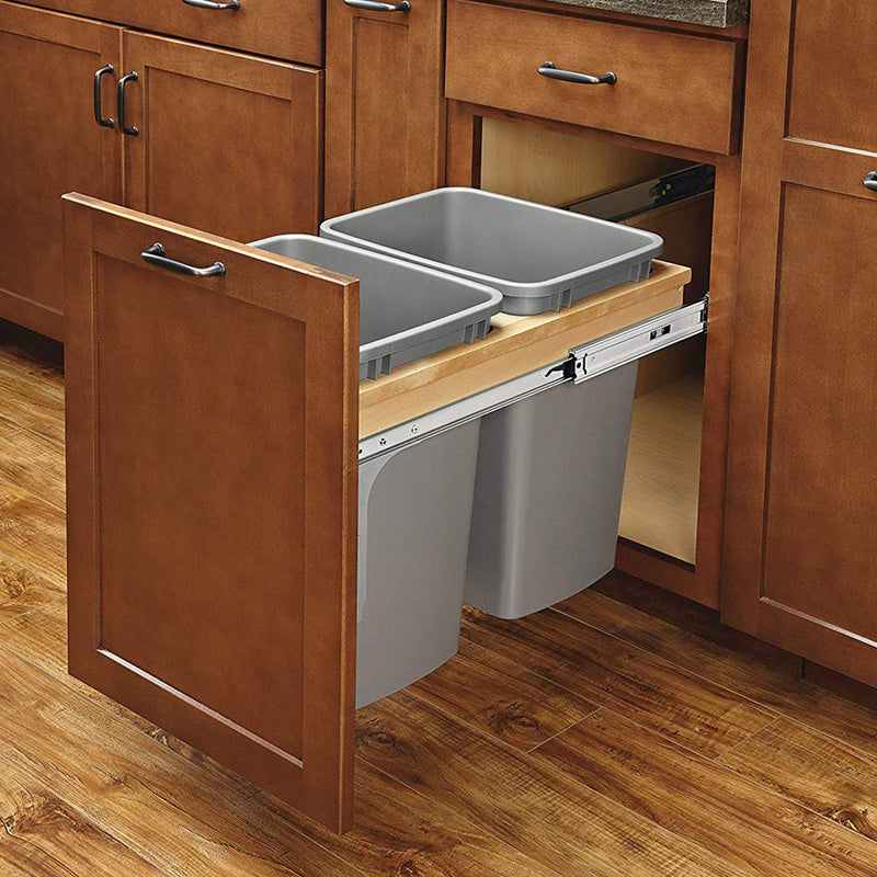 Rev-A-Shelf Double Pull Out Top Mount Trash Can 27 Qt, Grey, 4WCTM-15BBSCDM2 - VMInnovations