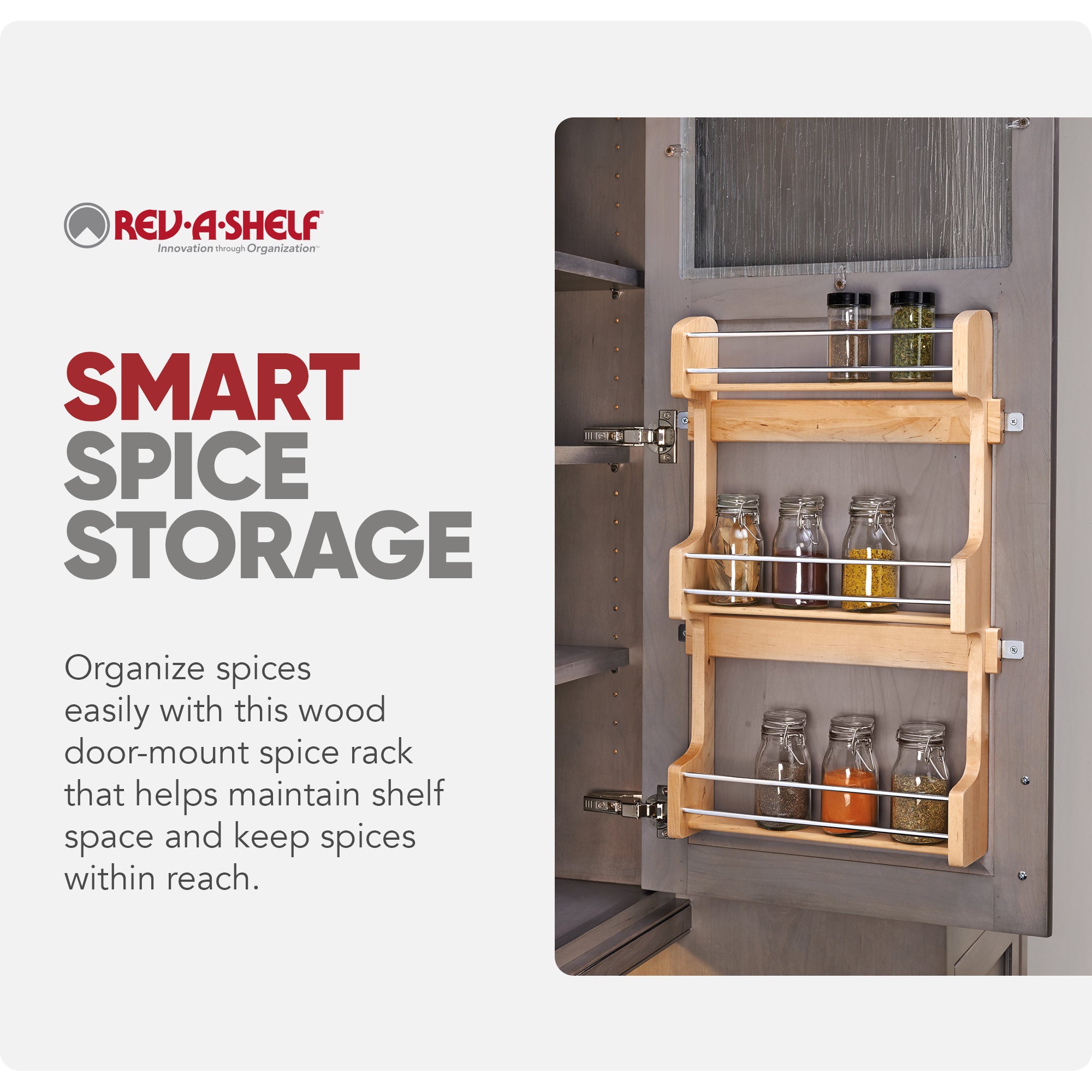 Rev-A-Shelf 4SR-18 18" Cabinet Door Mount Wood 3-Shelf Spice Rack (Open Box)