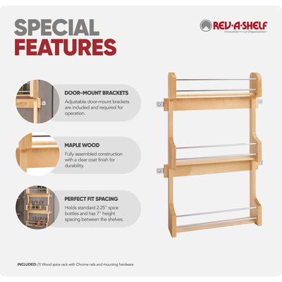 Rev-A-Shelf 4SR-18 18" Cabinet Door Mount Wood 3-Shelf Spice Rack (Open Box)