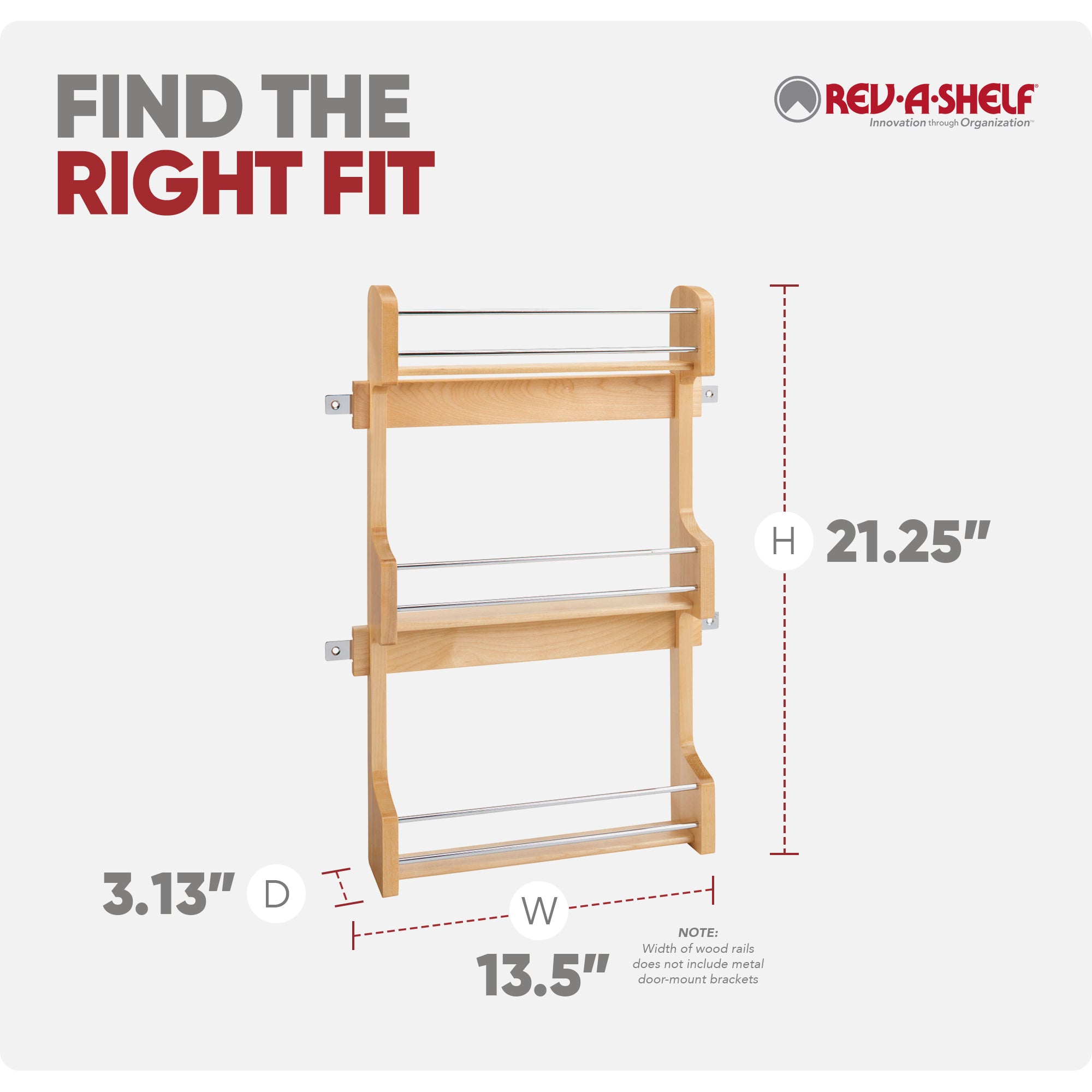 Rev-A-Shelf 4SR-18 18" Cabinet Door Mount Wood 3-Shelf Spice Rack (Open Box)
