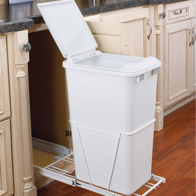 Rev A Shelf Single 50 Quart Mounted Pullout Waste Bin with Lid, White (Open Box)