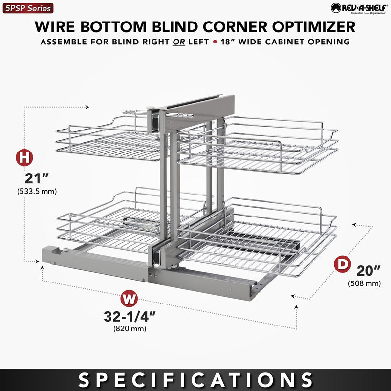 Rev-A-Shelf 18" Blind Corner Kitchen Cabinet Organizer w/ Soft-close, 5PSP-18SC-CR