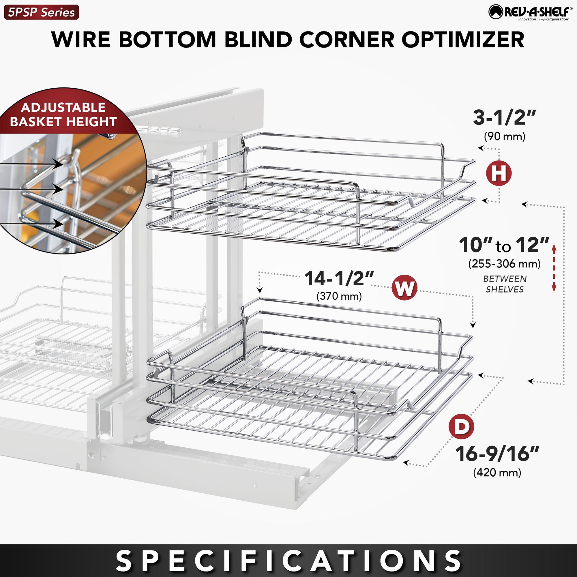 Rev-A-Shelf 18" Blind Corner Kitchen Cabinet Organizer w/ Soft-close, 5PSP-18SC-CR - VMInnovations