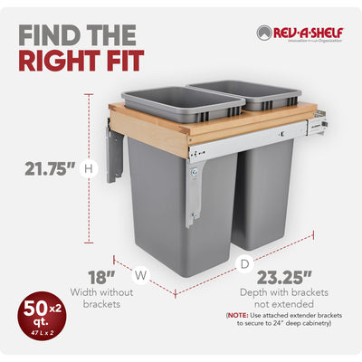 Rev-A-Shelf Double Soft-Close 50 Qt Top Mount Pullout Waste Container (Open Box)