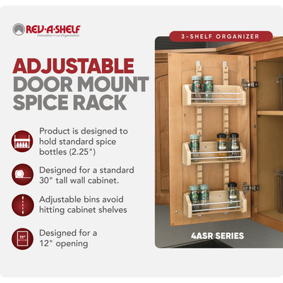Rev-A-Shelf Small Adjustable 3-Shelf Cabinet Door Mount Spice Rack, 4ASR-15 - VMInnovations