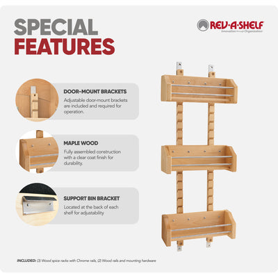 Rev-A-Shelf Small Adjustable 3-Shelf Cabinet Door Mount Spice Rack, 4ASR-15 - VMInnovations
