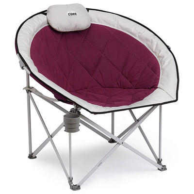 Core Equipment Oversized Padded Round Moon Camping Folding Chair, Wine(Open Box)
