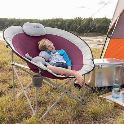 Core Equipment Padded Round Moon Camping Folding Chair, Wine (For Parts)