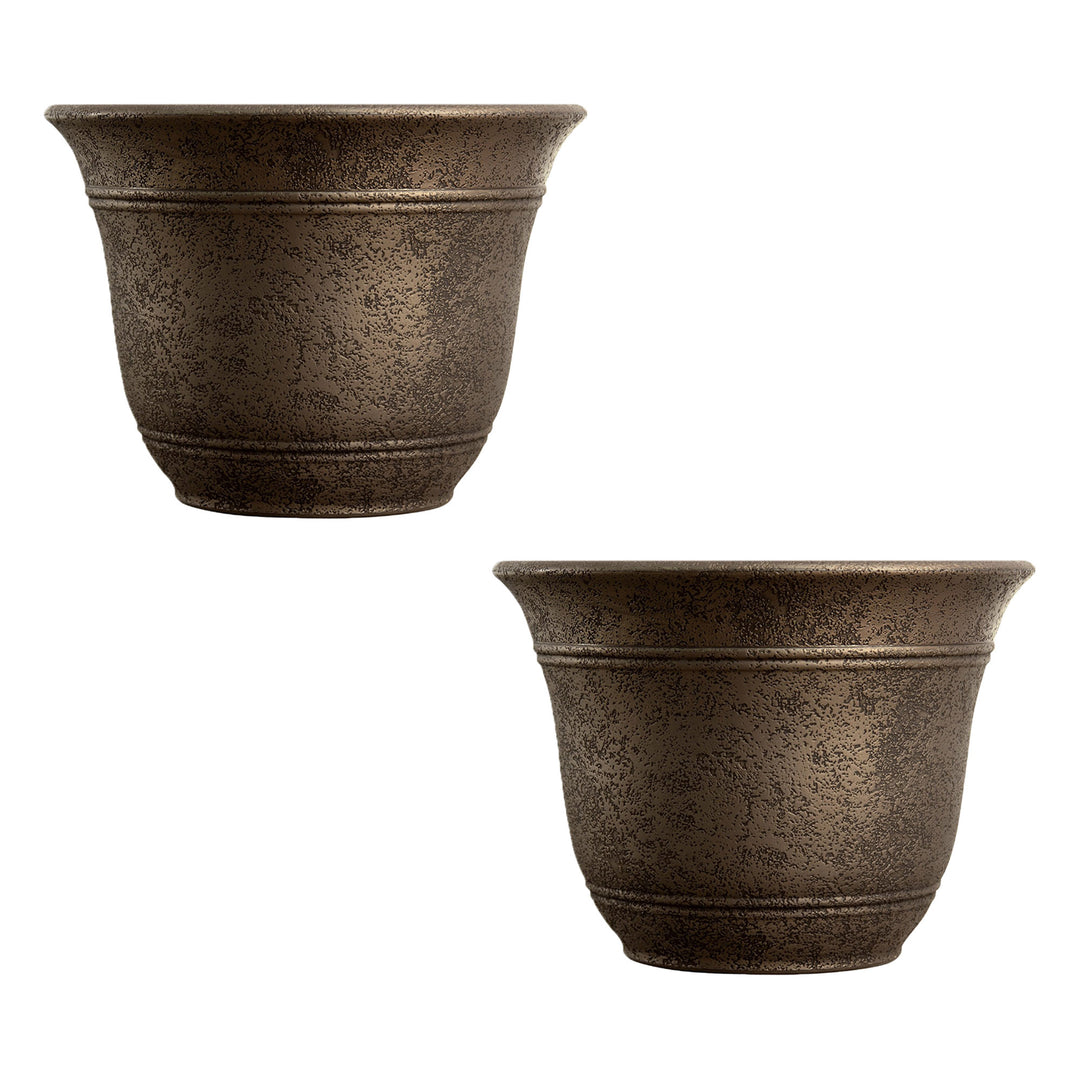 HC Companies 13-Inch Wide Sierra Planter Round Planter, Nordic Bronze (2 Pack)