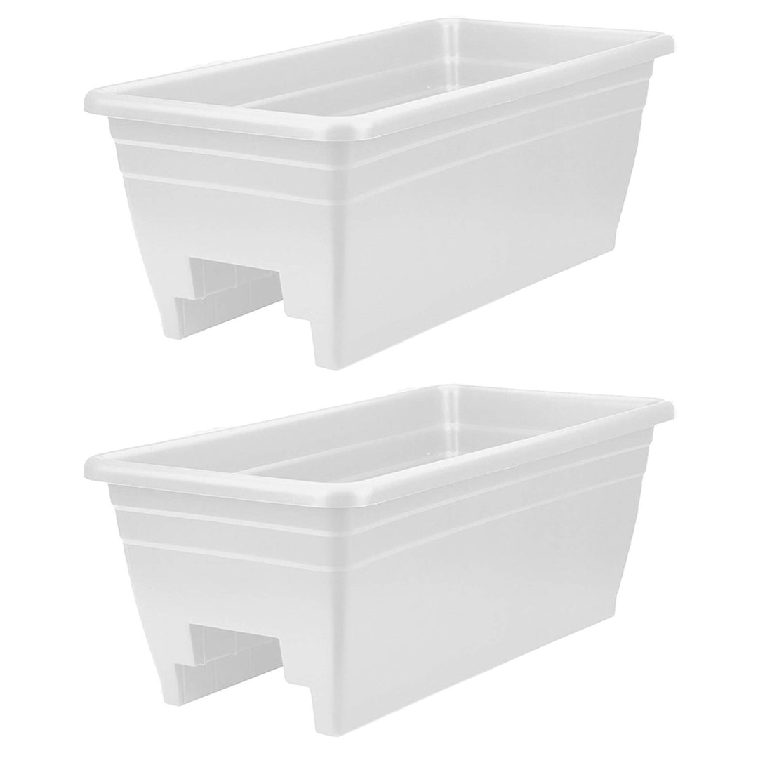 HC Companies 24 Inch Deck Rail Box Planter with Drainage Holes, 2 Pack, White