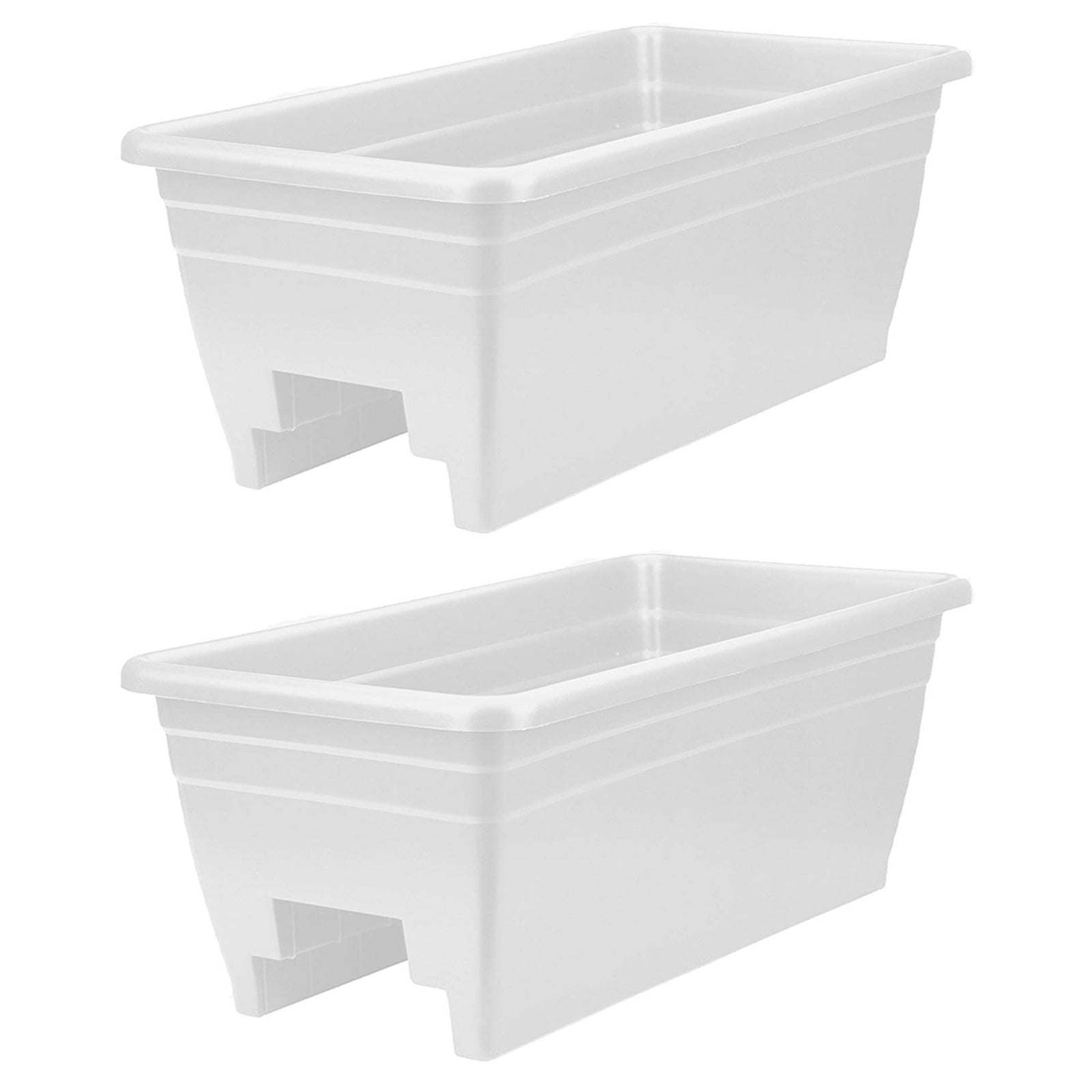 HC Companies 24 Inch Deck Rail Box Planter with Drainage Holes, 2 Pack, White - VMInnovations