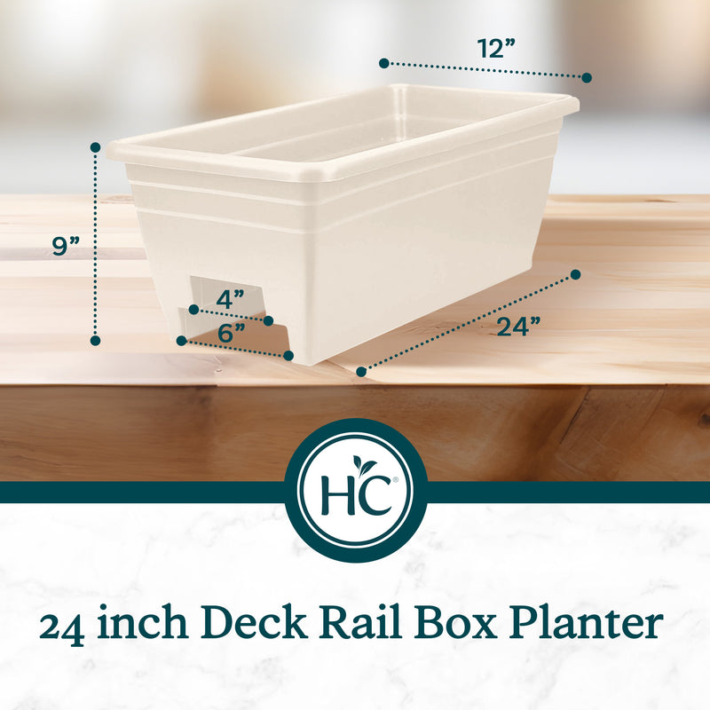 HC Companies 24 Inch Deck Rail Box Planter with Drainage Holes, White (2 Pack)