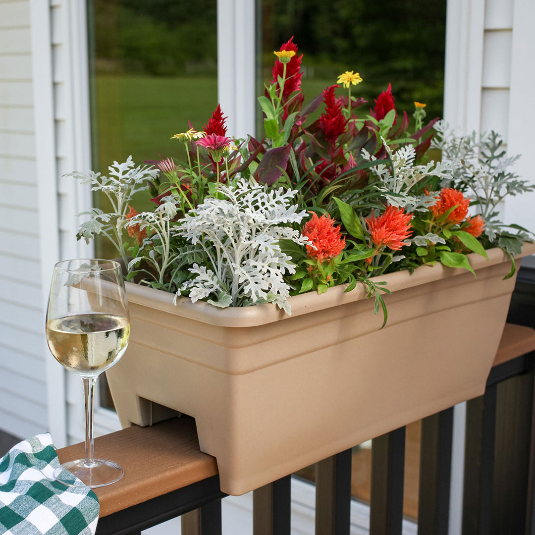 HC Companies 24 Inch Deck Rail Box Planter with Drainage Holes, 2 Pack, White