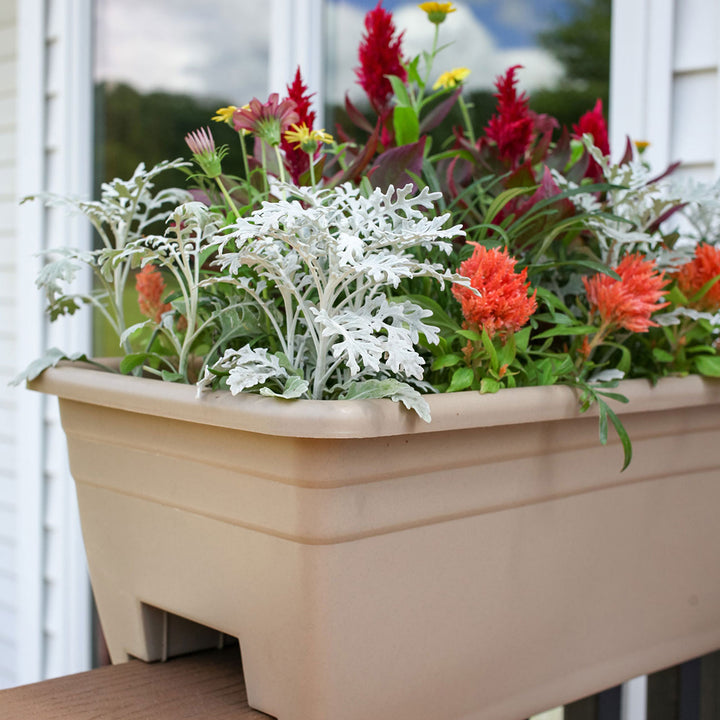 HC Companies 24 Inch Deck Rail Box Planter with Drainage Holes, 2 Pack, White