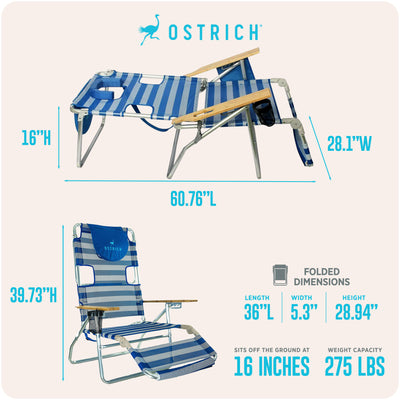 Ostrich 3-N-1 Altitude 16 Inch High Reclining Beach Lounge Chair (For Parts) - VMInnovations