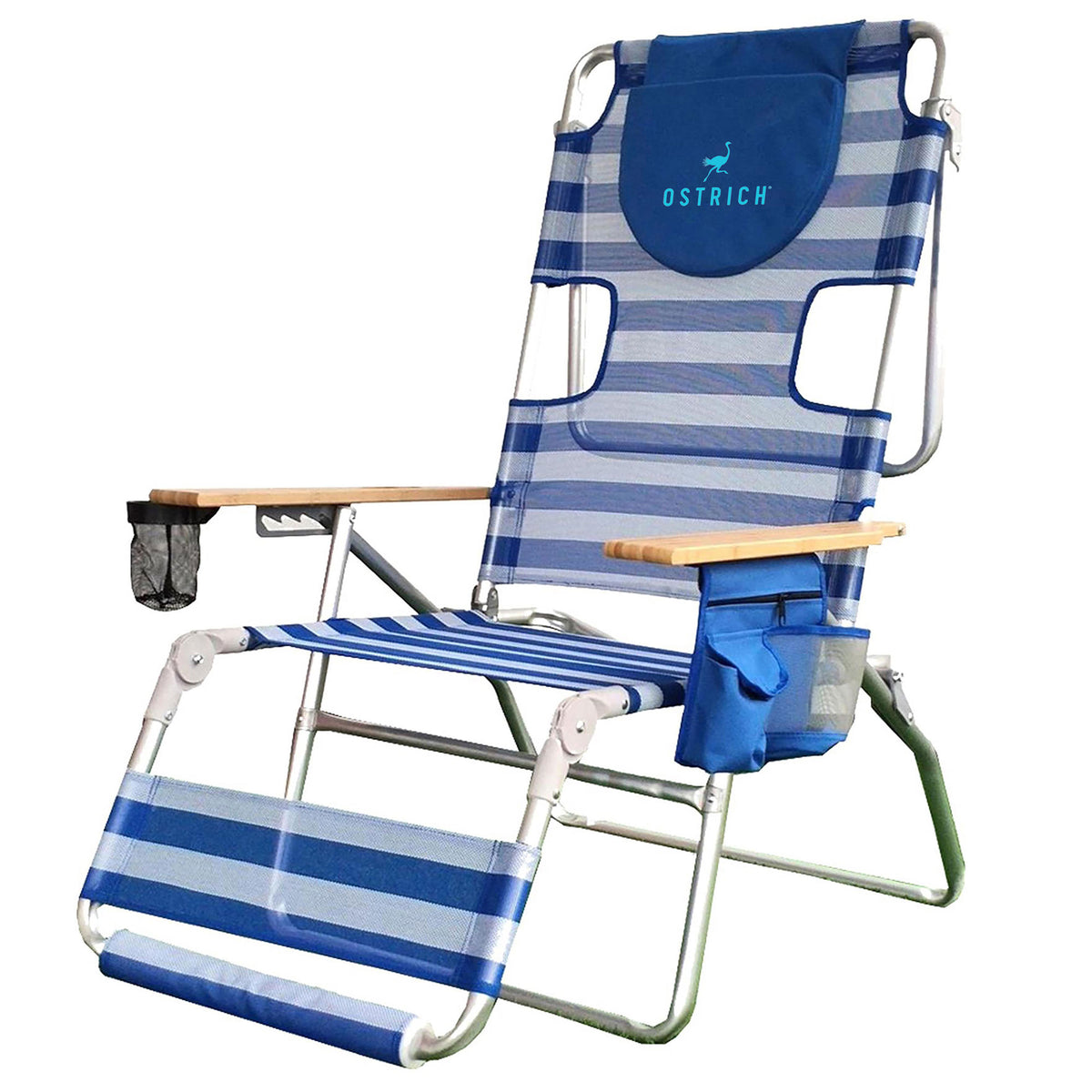 Ostrich 3-N-1 Altitude 16 Inch High Reclining Beach Lounge Chair, Blue (Damaged)