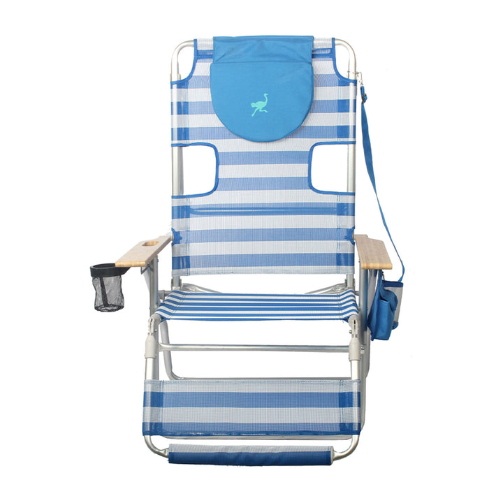 Ostrich Altitude 3N1 High Back Outdoor Beach Lounge Chair with Footrest, Stripe