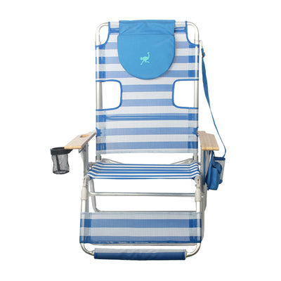 Ostrich Altitude 3N1 Outdoor Beach Lounge Chair with Footrest, Stripe (Used)