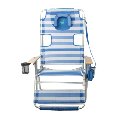 Ostrich Altitude 3N1 Outdoor Beach Lounge Chair with Footrest, Stripe (Open Box) - VMInnovations