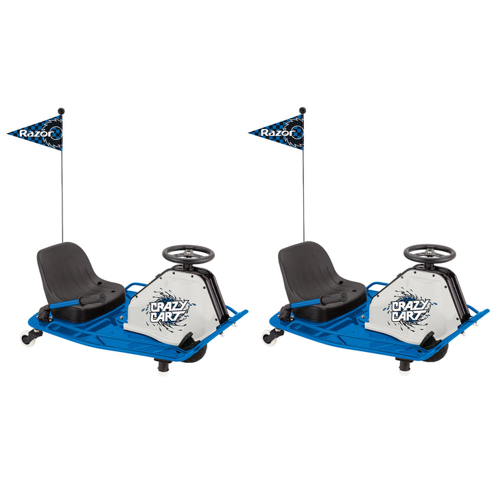 Razor High Torque Motorized Drifting Crazy Cart with Drift Bar, Blue (2 Pack)