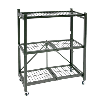 Origami R3 Foldable 3-Tiered Shelf Storage Rack & Wheels, Pewter (4 Pack)