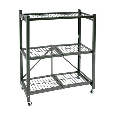 Origami 3-Pack General Purpose Foldable 3-Tier Shelf Storage Racks, R3, Pewter