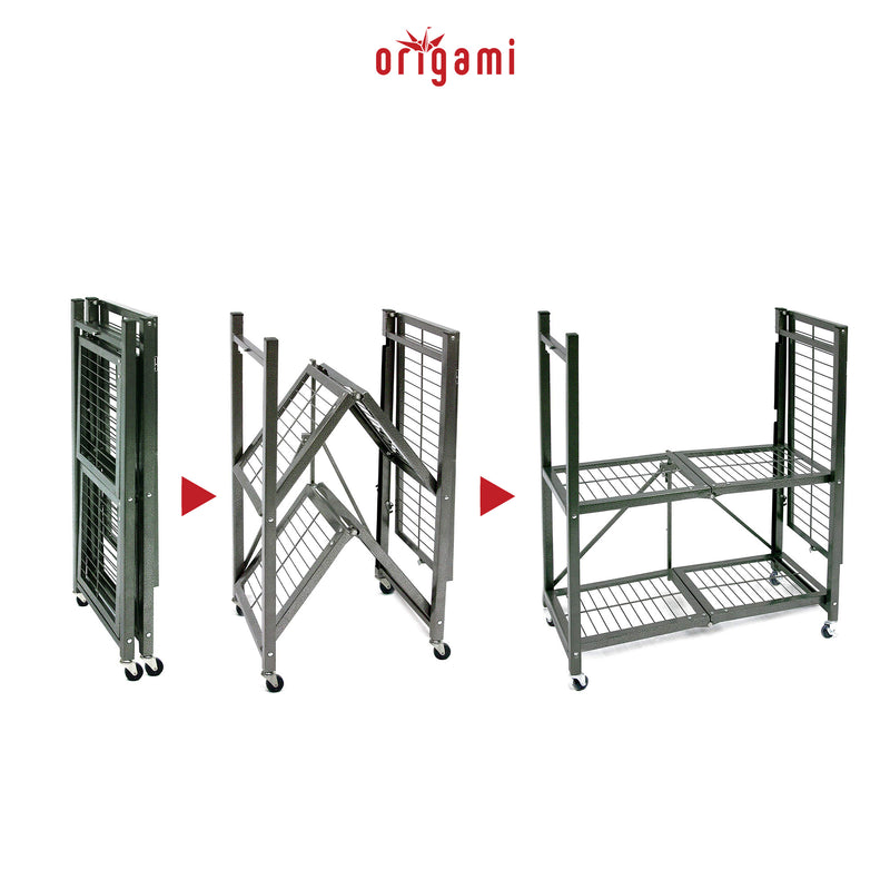 Origami R3 General Purpose Foldable 3-Tiered Shelf Storage Rack & Wheels (Used)