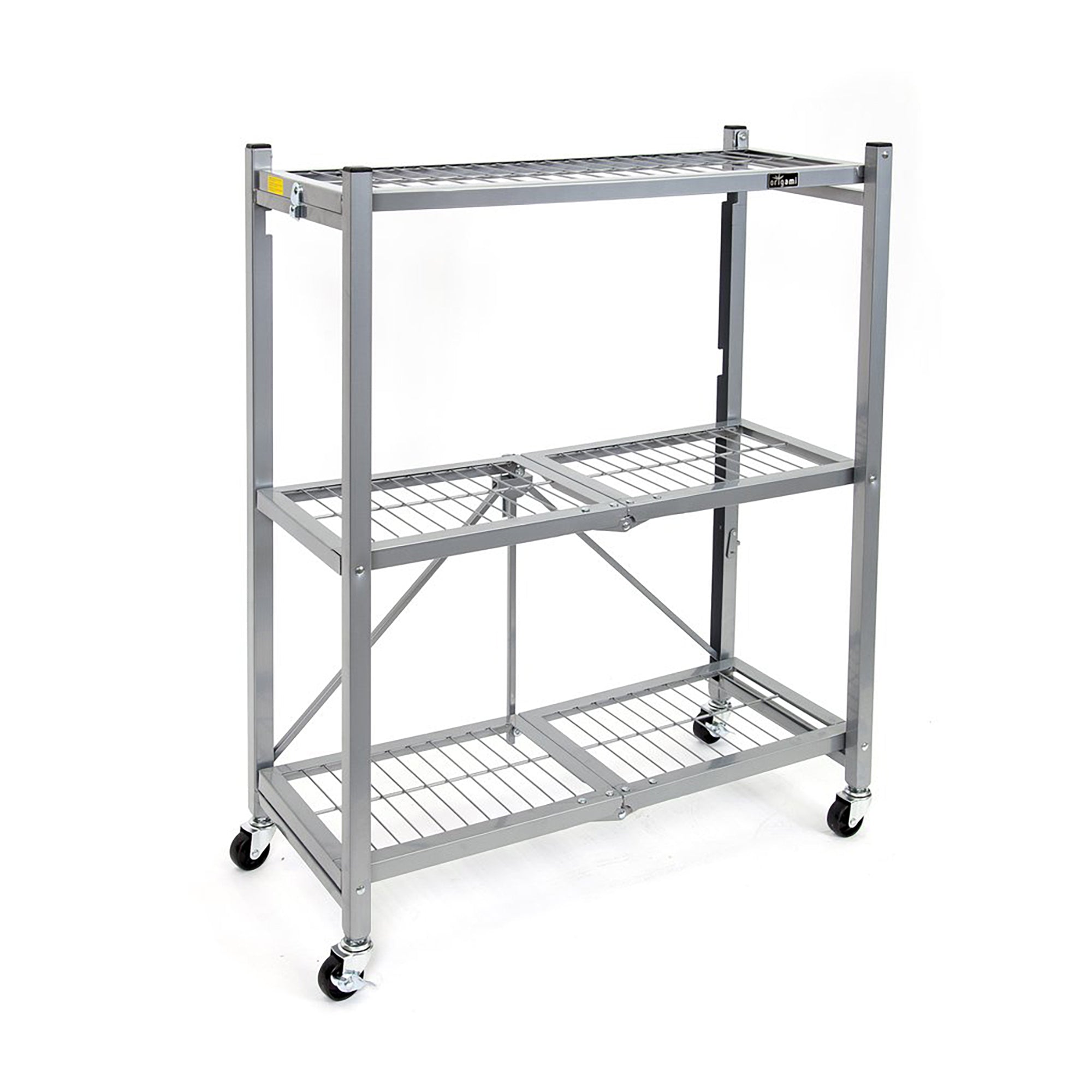 Origami R3 General Purpose Foldable 3-Tiered Shelf Storage Rack w/ Wheels, Small