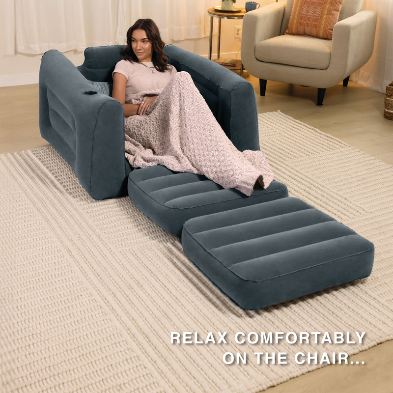 Intex Inflatable Pull Out Sofa Chair with Twin Sized Air Bed Mattress (Open Box)