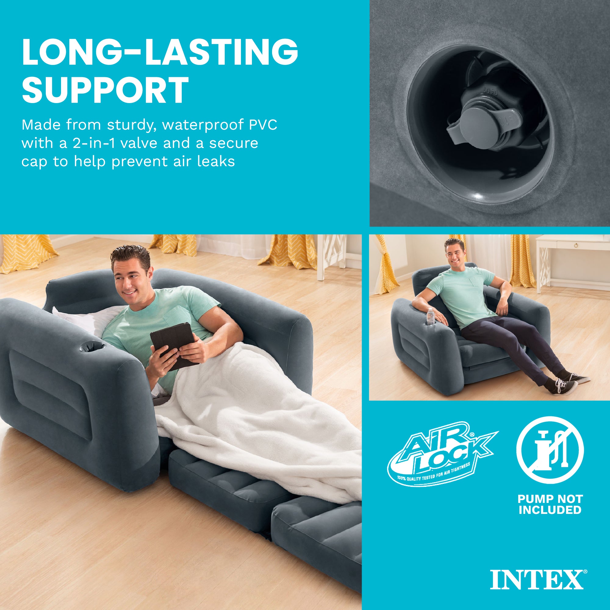 INTEX Inflatable Pull Out Sofa Chair Sleeper/Twin Sized Air Mattress (2 Pack)