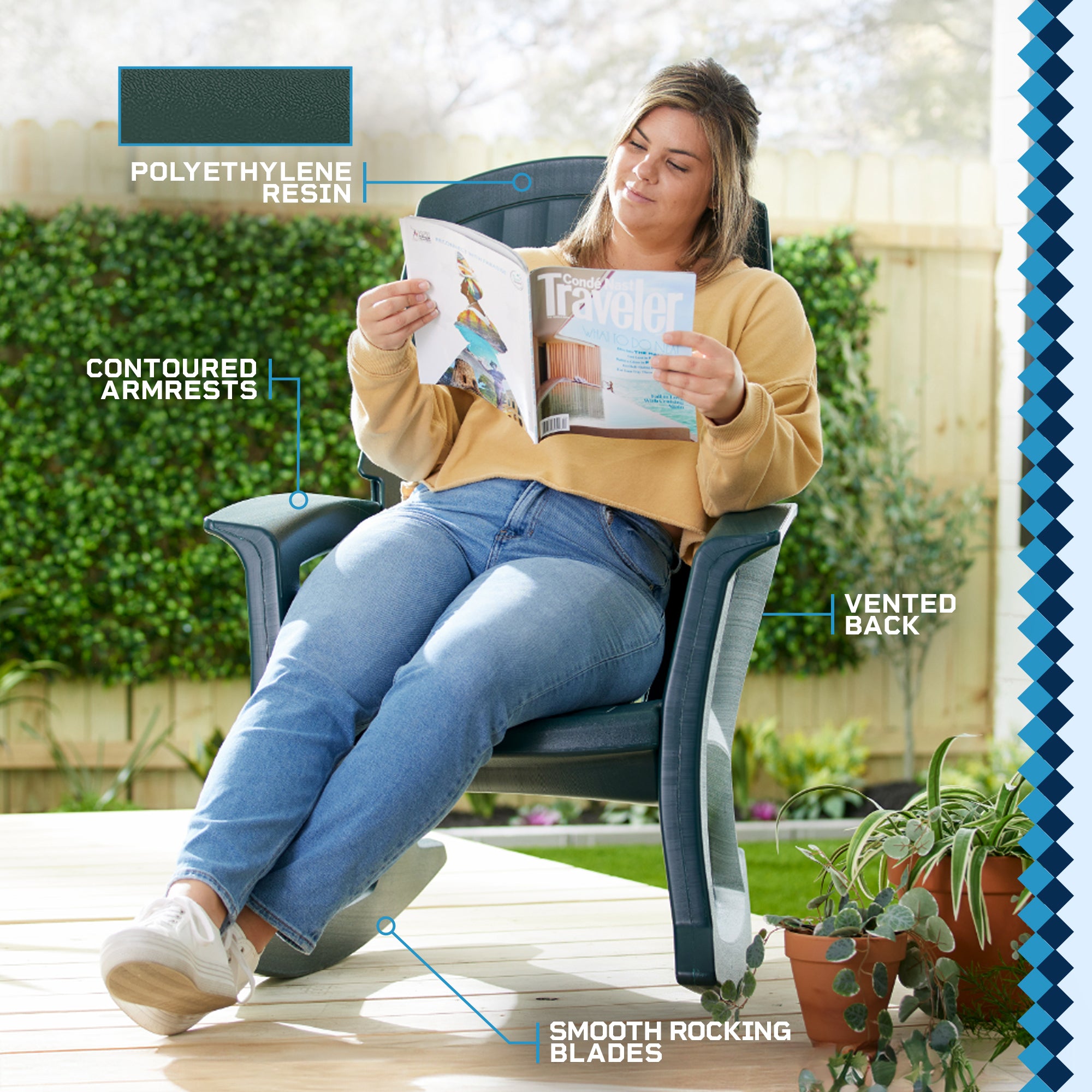 Semco Plastics Rockaway Heavy Duty All-Weather Outdoor Rocking Chair, Green - VMInnovations