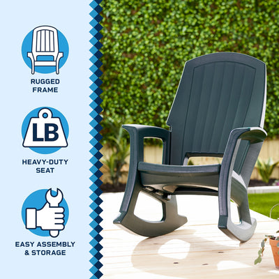 Semco Plastics Rockaway Heavy Duty All-Weather Outdoor Rocking Chair, Green - VMInnovations