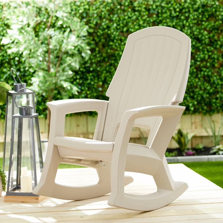 Semco Plastics Rockaway Heavy Duty Resin All-Weather Outdoor Rocking Chair, Tan - VMInnovations
