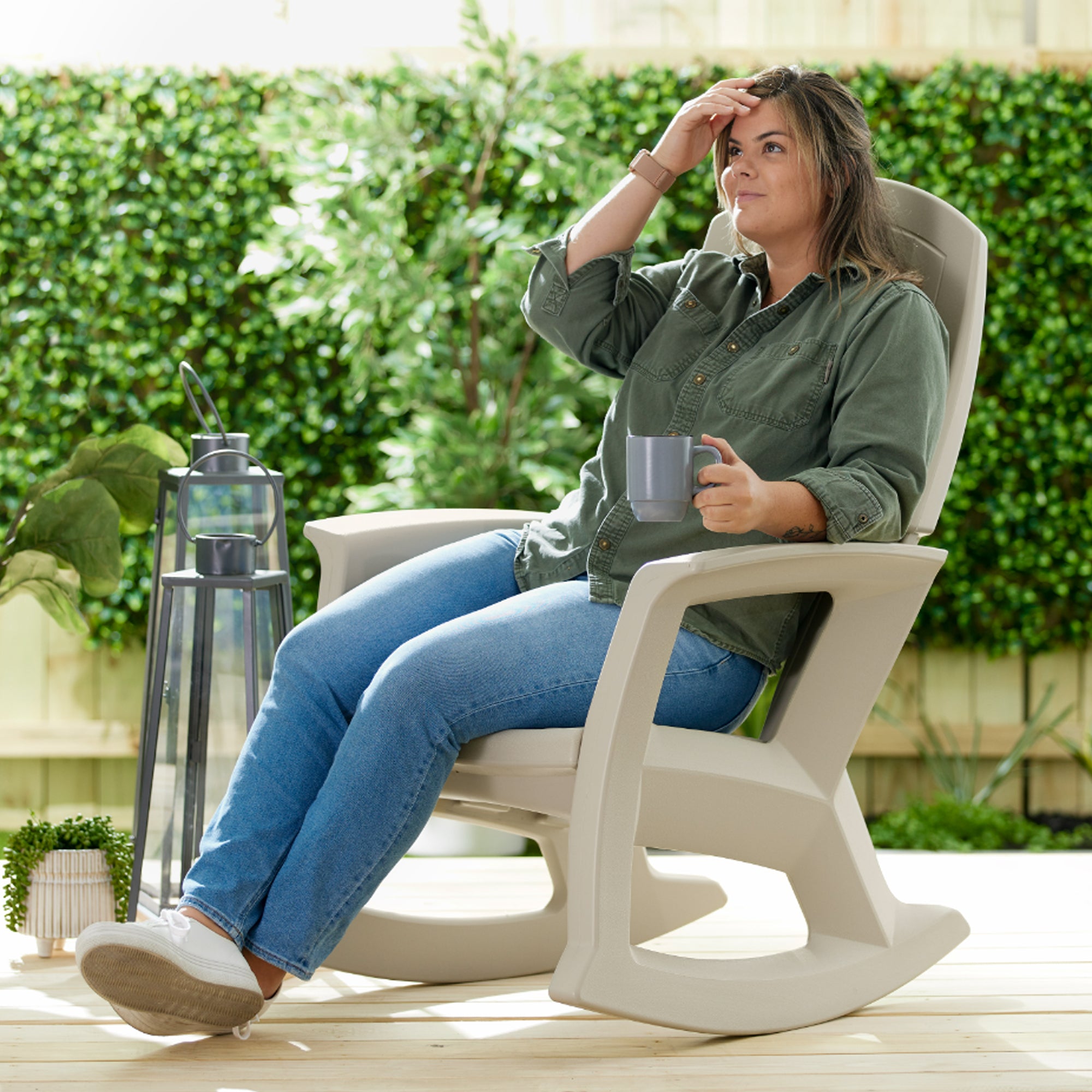Semco Plastics SEMS Recycled Plastic Resin Patio Rocking Chair, Sand (Open Box) - VMInnovations